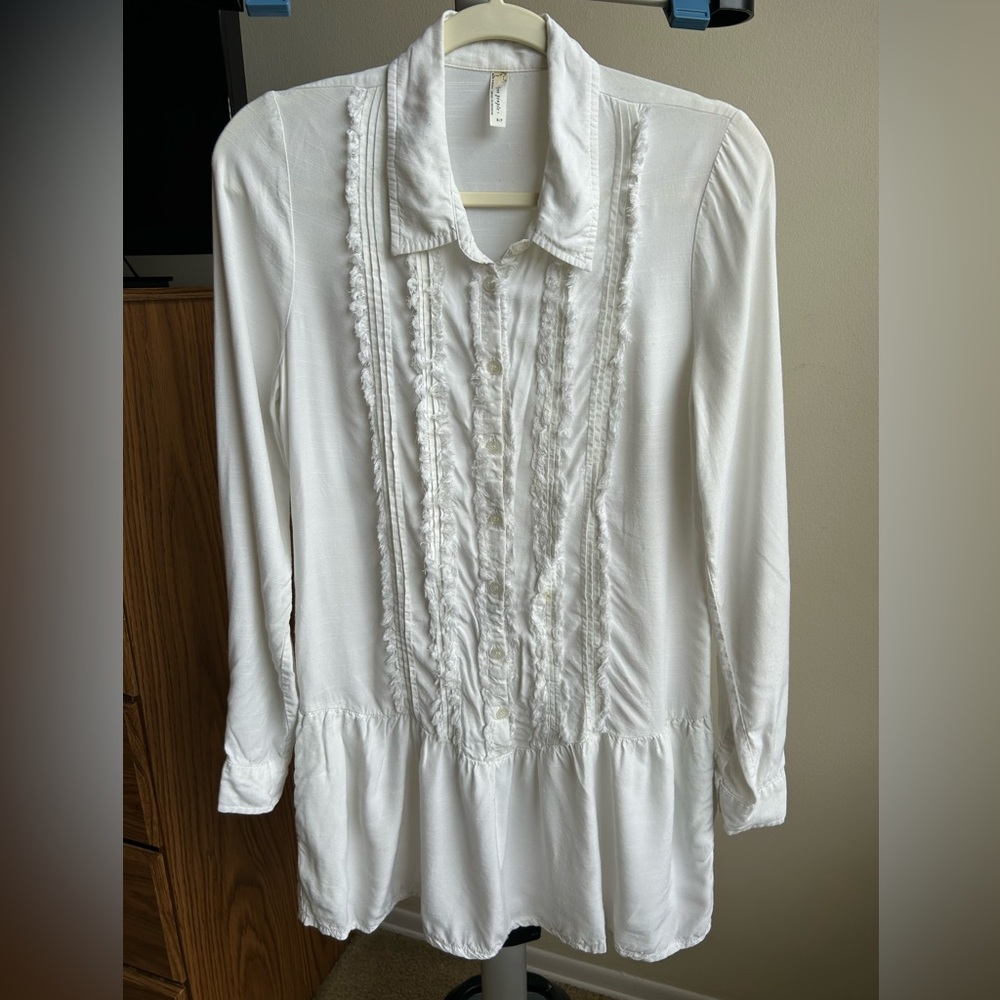Free People White Button Up Tunic